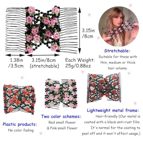 Qvunwlin 2 Pcs Stretchy Beaded Women Hair Combs - Multicolor Magic Bun Maker Elastic Hair Clips for Thick Hair - görsel 6