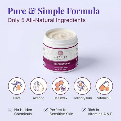 Vitality Extracts Helichrysum Balm - 6oz, Helichrysum Gymnocephalum, Beeswax, Almond Oil, Ultra-Moisturizing Skin Healing Full Body Hydration Avelisse