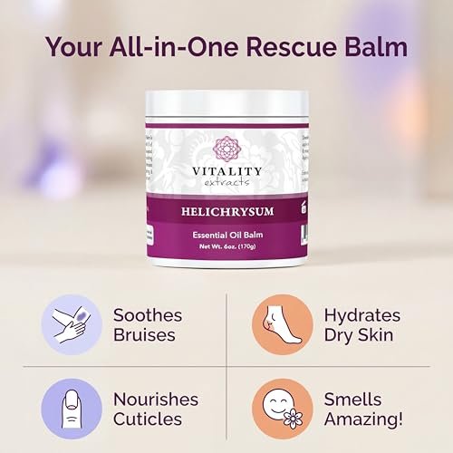 Vitality Extracts Helichrysum Balm - 6oz, Helichrysum Gymnocephalum, Beeswax, Almond Oil, Ultra-Moisturizing Skin Healing Full Body Hydration Avelisse