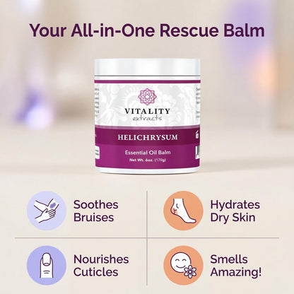 Vitality Extracts Helichrysum Balm - 6oz, Helichrysum Gymnocephalum, Beeswax, Almond Oil, Ultra-Moisturizing Skin Healing Full Body Hydration Avelisse