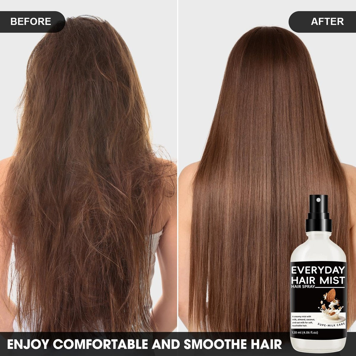 Super Almond Milk Leave in Conditioner Spray with Collagen – Detangler & Anti Frizz Hair Treatment for Dry Damaged Hair, Helps Reduce Split Ends & Flyaways, Improves Softness & Shine, 4 fl oz (120mL) Avelisse