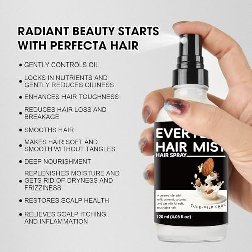 Super Almond Milk Leave in Conditioner Spray with Collagen – Detangler & Anti Frizz Hair Treatment for Dry Damaged Hair, Helps Reduce Split Ends & Flyaways, Improves Softness & Shine, 4 fl oz (120mL) Avelisse