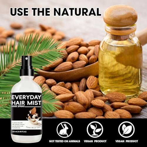 Super Almond Milk Leave in Conditioner Spray with Collagen – Detangler & Anti Frizz Hair Treatment for Dry Damaged Hair, Helps Reduce Split Ends & Flyaways, Improves Softness & Shine, 4 fl oz (120mL) Avelisse
