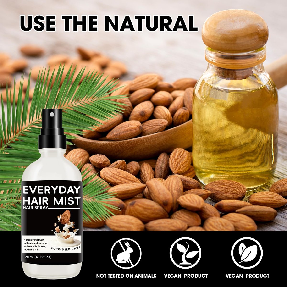 Super Almond Milk Leave in Conditioner Spray with Collagen – Detangler & Anti Frizz Hair Treatment for Dry Damaged Hair, Helps Reduce Split Ends & Flyaways, Improves Softness & Shine, 4 fl oz (120mL) Avelisse
