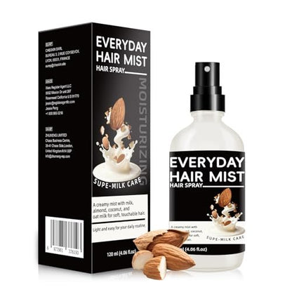 Super Almond Milk Leave in Conditioner Spray with Collagen – Detangler & Anti Frizz Hair Treatment for Dry Damaged Hair, Helps Reduce Split Ends & Flyaways, Improves Softness & Shine, 4 fl oz (120mL) Avelisse