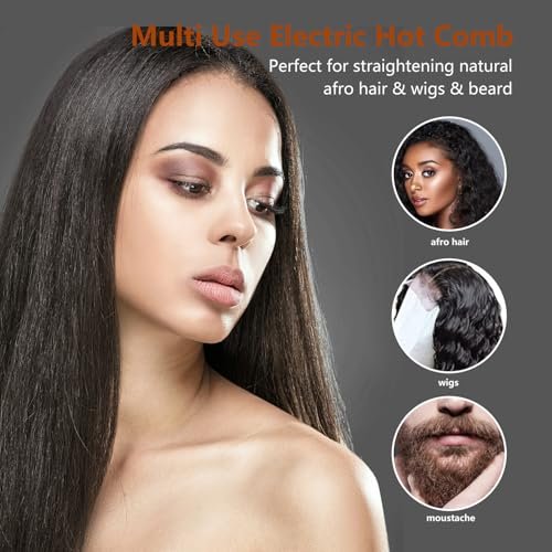 LURA Nano Titanium Hot Comb for Wigs | 250-500°F Electric Straightening Comb for Black Women Hair | Professional Pressing Comb (Rose Gold) Avelisse