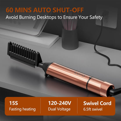 LURA Nano Titanium Hot Comb for Wigs | 250-500°F Electric Straightening Comb for Black Women Hair | Professional Pressing Comb (Rose Gold) Avelisse