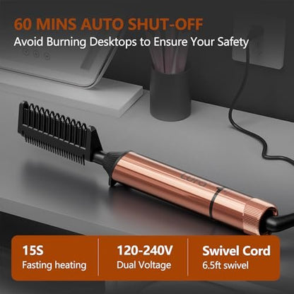 LURA Nano Titanium Hot Comb for Wigs | 250-500°F Electric Straightening Comb for Black Women Hair | Professional Pressing Comb (Rose Gold) Avelisse