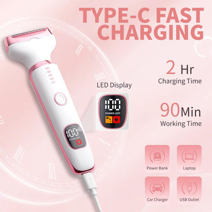 RUIM 5-in-1 Women's Electric Shaver & Hair Trimmer Kit - Painless Cordless Wet/Dry Razor for Legs, Underarms, Bikini Line, Face & Body, Waterproof & USB Rechargeable Avelisse