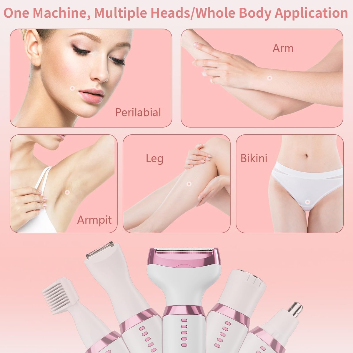 RUIM 5-in-1 Women's Electric Shaver & Hair Trimmer Kit - Painless Cordless Wet/Dry Razor for Legs, Underarms, Bikini Line, Face & Body, Waterproof & USB Rechargeable Avelisse