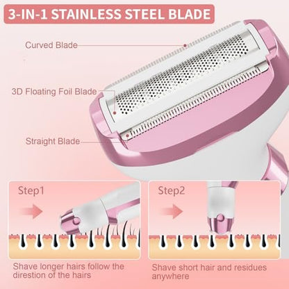 RUIM 5-in-1 Women's Electric Shaver & Hair Trimmer Kit - Painless Cordless Wet/Dry Razor for Legs, Underarms, Bikini Line, Face & Body, Waterproof & USB Rechargeable Avelisse