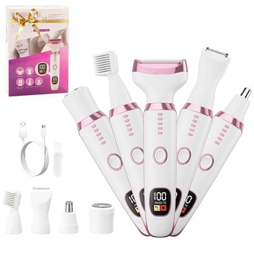 RUIM 5-in-1 Women's Electric Shaver & Hair Trimmer Kit - Painless Cordless Wet/Dry Razor for Legs, Underarms, Bikini Line, Face & Body, Waterproof & USB Rechargeable Avelisse