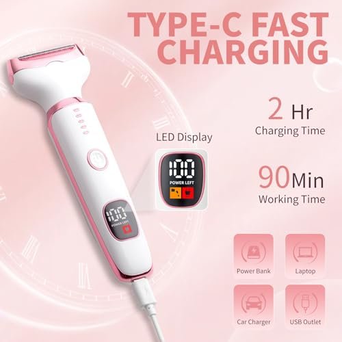 RUIM 5-in-1 Women's Electric Shaver & Hair Trimmer Kit - Painless Cordless Wet/Dry Razor for Legs, Underarms, Bikini Line, Face & Body, Waterproof & USB Rechargeable Avelisse