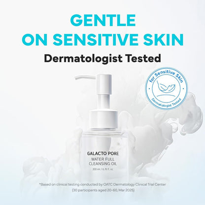 SAM'U Galacto Pore Water Full Cleansing Oil - Korean Oil Cleanser & Makeup Remover with Galactomyces & Rice Bran Oil, Non-Comedogenic, 6.76 fl oz