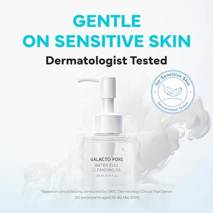 SAM'U Galacto Pore Water Full Cleansing Oil - Korean Oil Cleanser & Makeup Remover with Galactomyces & Rice Bran Oil, Non-Comedogenic, 6.76 fl oz