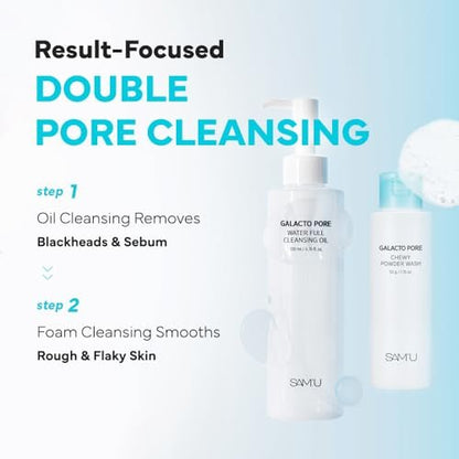 SAM'U Galacto Pore Water Full Cleansing Oil - Korean Oil Cleanser & Makeup Remover with Galactomyces & Rice Bran Oil, Non-Comedogenic, 6.76 fl oz