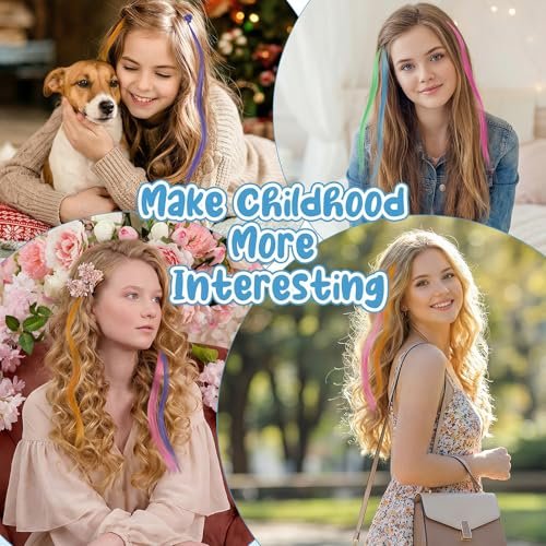 24PCS Colored Hair Extensions for Girls | Rainbow Clip-In Hair Clips & Ponytail Accessories | Multicolor Polyester Fiber - görsel 10