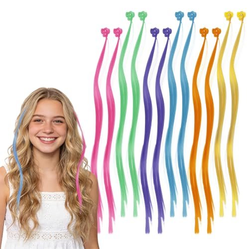 24PCS Colored Hair Extensions for Girls | Rainbow Clip-In Hair Clips & Ponytail Accessories | Multicolor Polyester Fiber - görsel 2