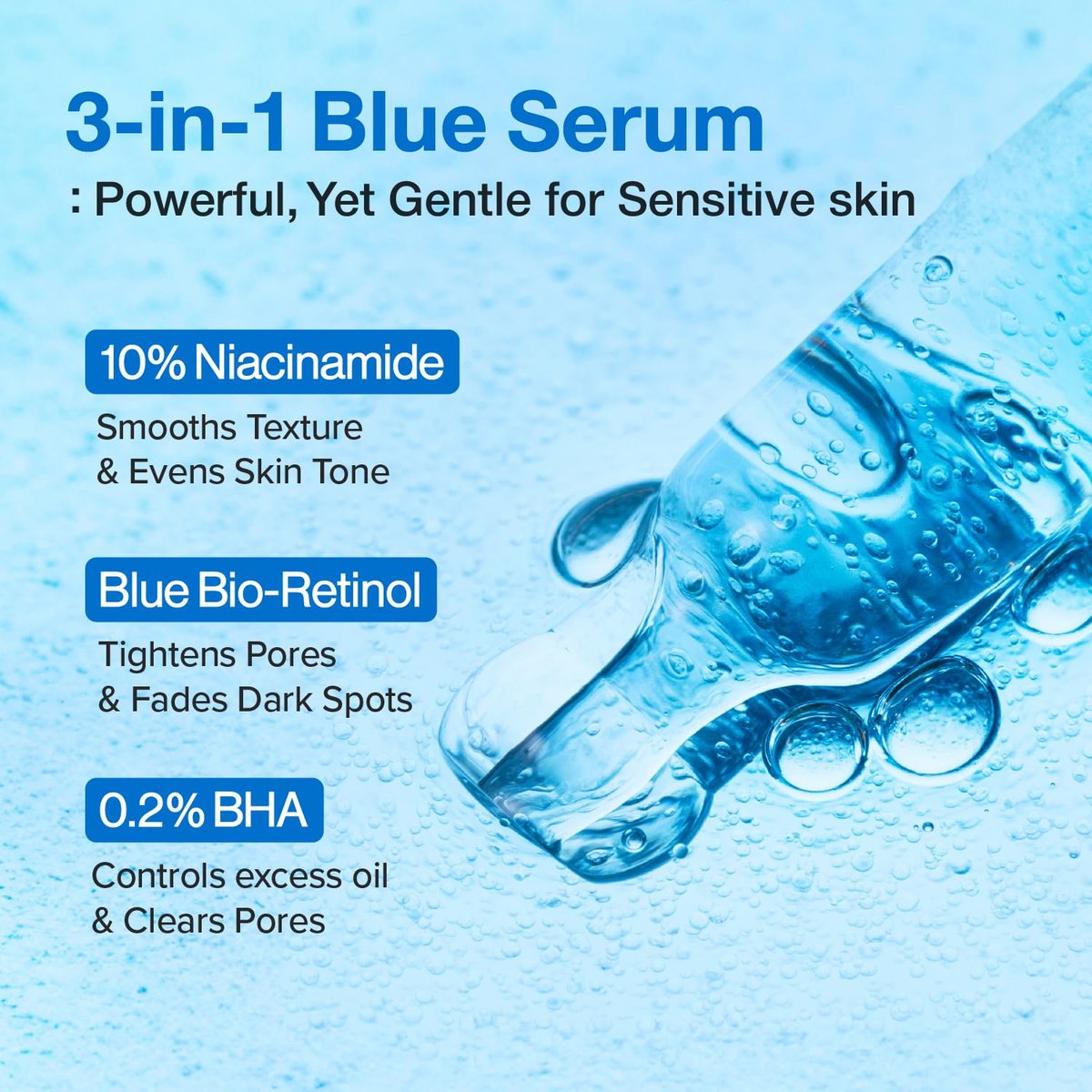 numbuzin No.3 Blue Bio-Retinol Pore Refining Serum – Retinol Beginner, Tightening, Firming, BHA, Niacinamide, Peptide – 1.01 fl oz (30ml) Avelisse