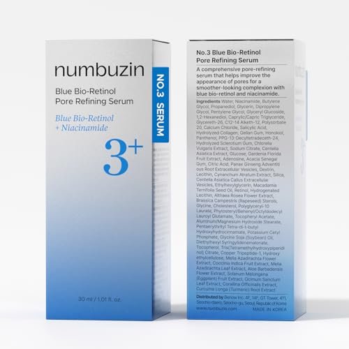 numbuzin No.3 Blue Bio-Retinol Pore Refining Serum – Retinol Beginner, Tightening, Firming, BHA, Niacinamide, Peptide – 1.01 fl oz (30ml) Avelisse