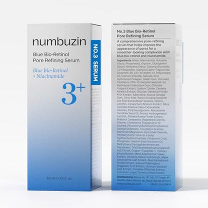 numbuzin No.3 Blue Bio-Retinol Pore Refining Serum – Retinol Beginner, Tightening, Firming, BHA, Niacinamide, Peptide – 1.01 fl oz (30ml) Avelisse