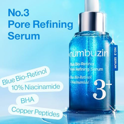 numbuzin No.3 Blue Bio-Retinol Pore Refining Serum – Retinol Beginner, Tightening, Firming, BHA, Niacinamide, Peptide – 1.01 fl oz (30ml) Avelisse