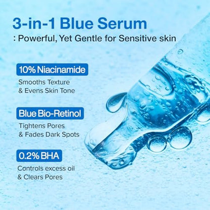 numbuzin No.3 Blue Bio-Retinol Pore Refining Serum – Retinol Beginner, Tightening, Firming, BHA, Niacinamide, Peptide – 1.01 fl oz (30ml) Avelisse