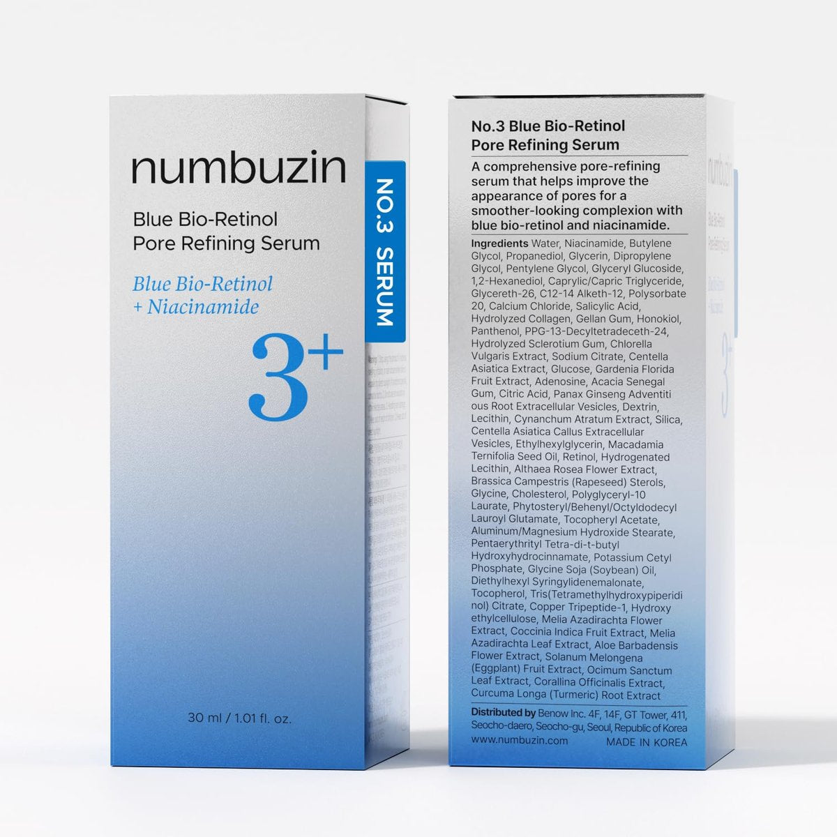 numbuzin No.3 Blue Bio-Retinol Pore Refining Serum – Retinol Beginner, Tightening, Firming, BHA, Niacinamide, Peptide – 1.01 fl oz (30ml) Avelisse