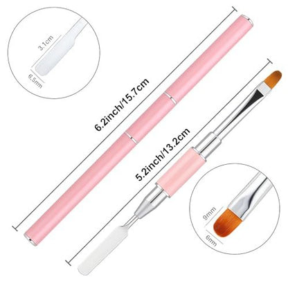 2-Piece Dual-Ended Nail Art Brush and Spatula Set - Pink & Black UV Gel Nail Tools for Poly Extension, Sculpture Gel - Manicure Design Kit for Salon & DIY Use