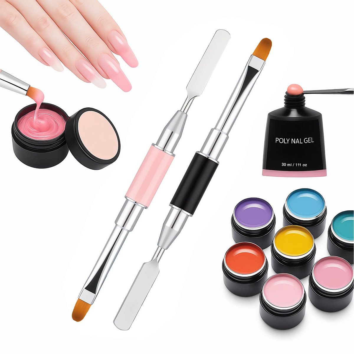 2-Piece Dual-Ended Nail Art Brush and Spatula Set - Pink & Black UV Gel Nail Tools for Poly Extension, Sculpture Gel - Manicure Design Kit for Salon & DIY Use - görsel 11