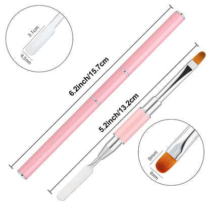 2-Piece Dual-Ended Nail Art Brush and Spatula Set - Pink & Black UV Gel Nail Tools for Poly Extension, Sculpture Gel - Manicure Design Kit for Salon & DIY Use