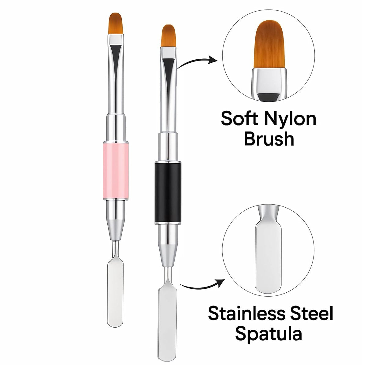2-Piece Dual-Ended Nail Art Brush and Spatula Set - Pink & Black UV Gel Nail Tools for Poly Extension, Sculpture Gel - Manicure Design Kit for Salon & DIY Use - görsel 3