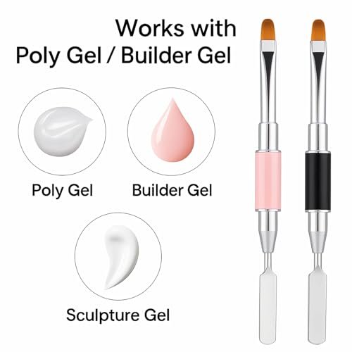 2-Piece Dual-Ended Nail Art Brush and Spatula Set - Pink & Black UV Gel Nail Tools for Poly Extension, Sculpture Gel - Manicure Design Kit for Salon & DIY Use - görsel 6