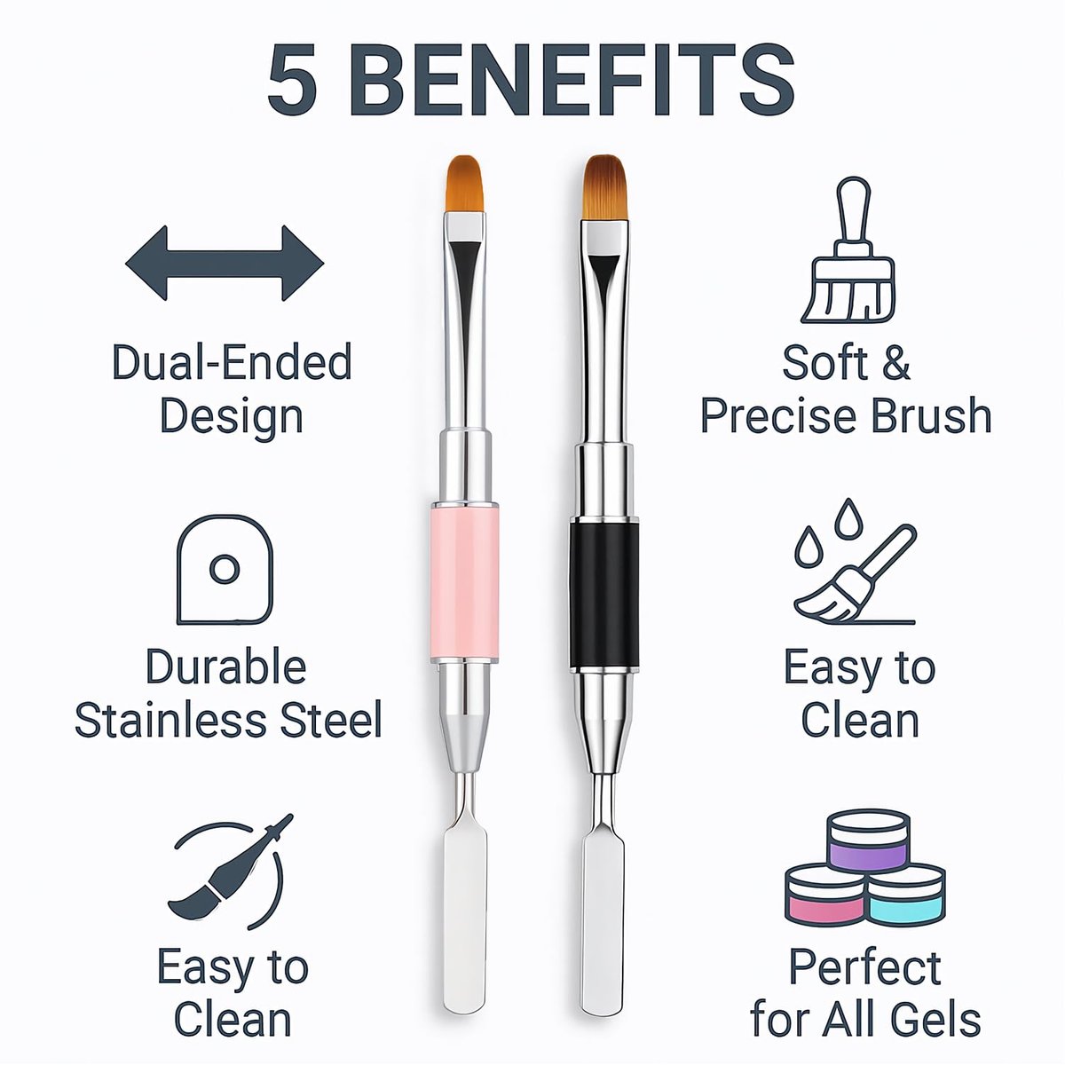 2-Piece Dual-Ended Nail Art Brush and Spatula Set - Pink & Black UV Gel Nail Tools for Poly Extension, Sculpture Gel - Manicure Design Kit for Salon & DIY Use - görsel 13