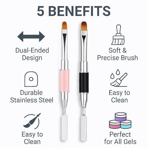 2-Piece Dual-Ended Nail Art Brush and Spatula Set - Pink & Black UV Gel Nail Tools for Poly Extension, Sculpture Gel - Manicure Design Kit for Salon & DIY Use - görsel 14