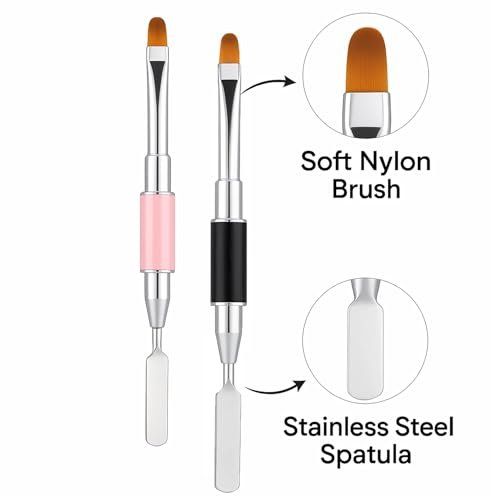 2-Piece Dual-Ended Nail Art Brush and Spatula Set - Pink & Black UV Gel Nail Tools for Poly Extension, Sculpture Gel - Manicure Design Kit for Salon & DIY Use - görsel 4