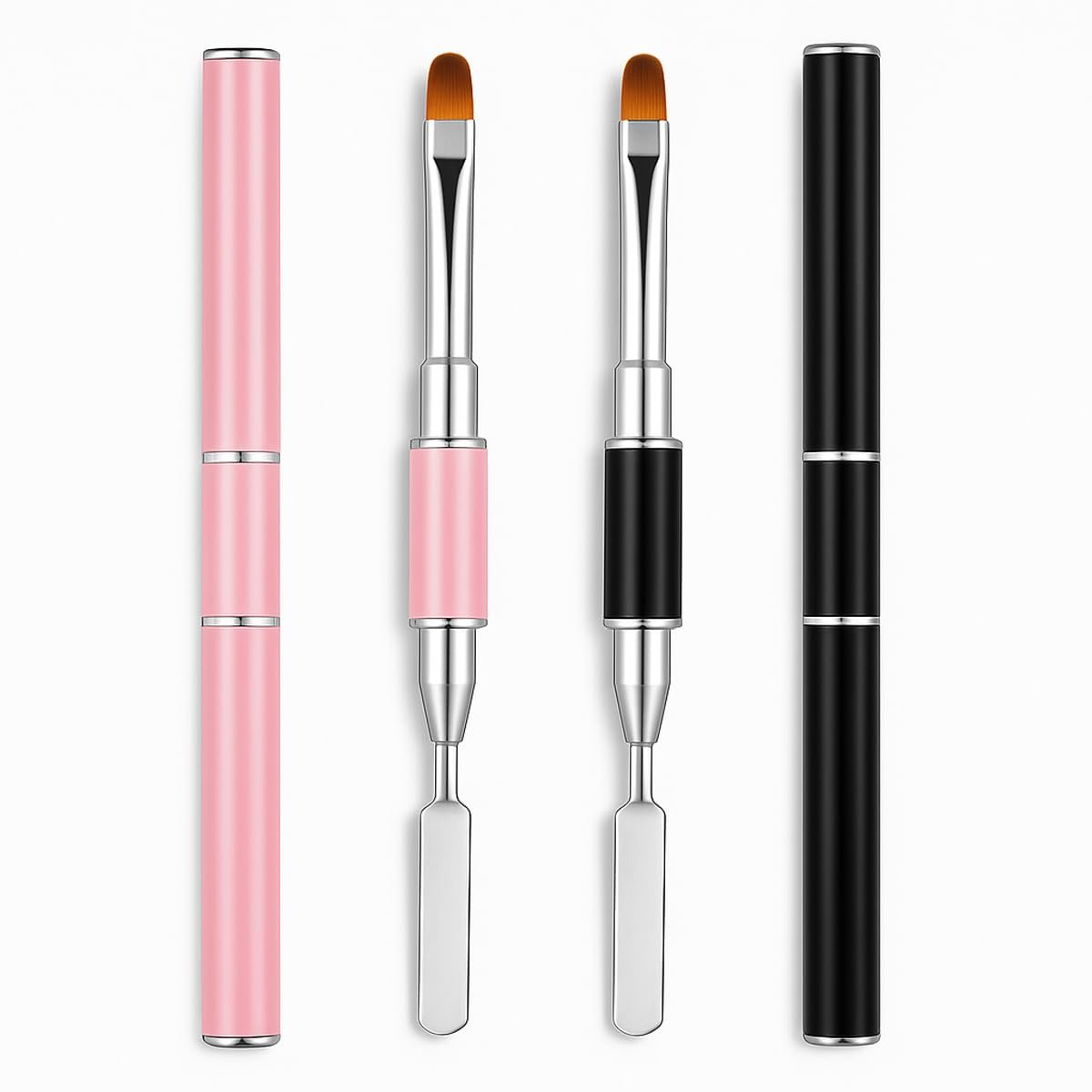 2-Piece Dual-Ended Nail Art Brush and Spatula Set - Pink & Black UV Gel Nail Tools for Poly Extension, Sculpture Gel - Manicure Design Kit for Salon & DIY Use - görsel 1