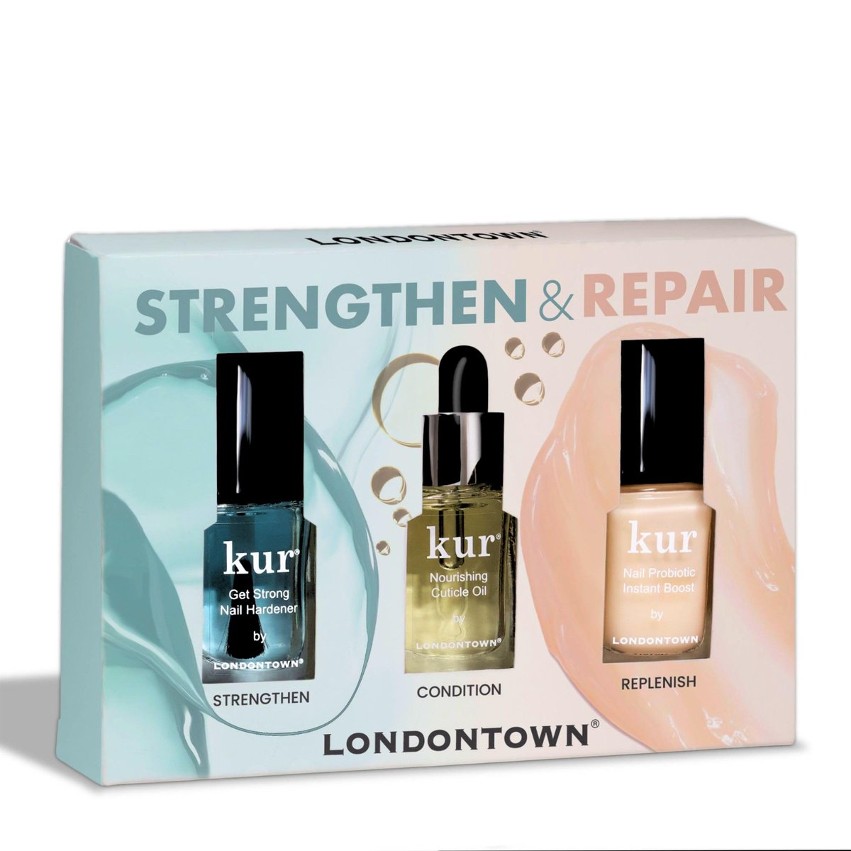 LONDONTOWN Strengthen & Repair Trio - Strengthening Moisturizing Nail Care Set for Damaged Nails, Healthy Growth Treatment, 0.13 Fl Oz (Pack of 3) Avelisse