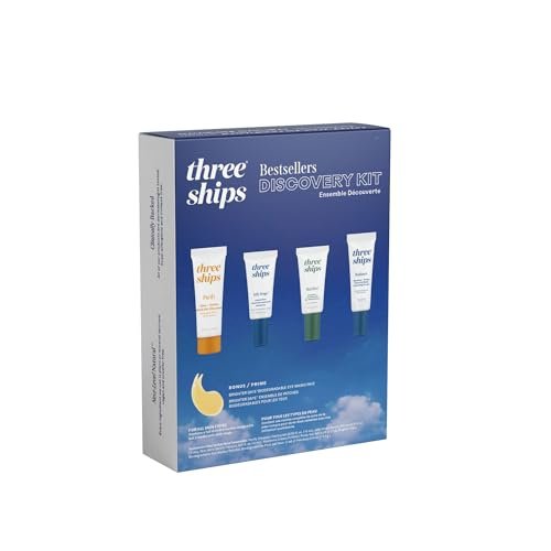 Three Ships Discovery Beauty Skincare Kit - Purify Gel Cleanser, Jelly Drops Serum, Skin Hero Serum, Radiance Hydrating Cream Avelisse