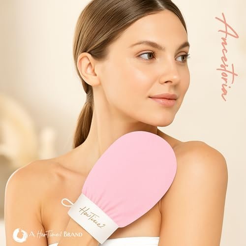Ancestoria Korean Exfoliating Gloves for Shower - Pink and Black, 2-Pack, Deep Exfoliating Mitts for Body, Reusable & Chemical-Free by HerTime2 Avelisse
