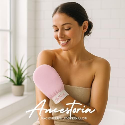 Ancestoria Korean Exfoliating Gloves for Shower - Pink and Black, 2-Pack, Deep Exfoliating Mitts for Body, Reusable & Chemical-Free by HerTime2 Avelisse