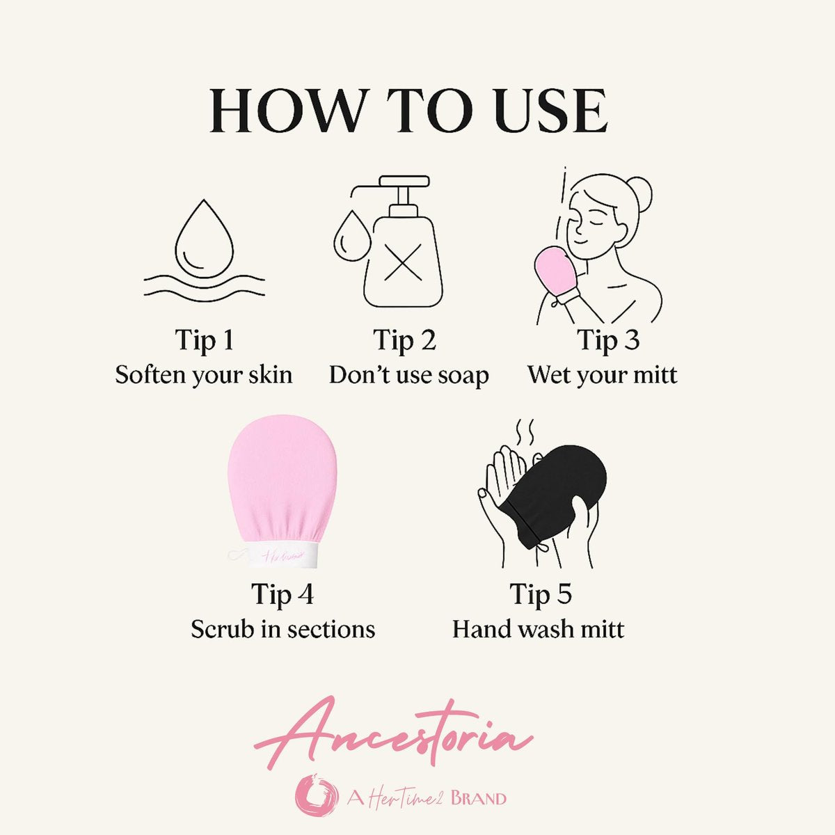 Ancestoria Korean Exfoliating Gloves for Shower - Pink and Black, 2-Pack, Deep Exfoliating Mitts for Body, Reusable & Chemical-Free by HerTime2 Avelisse