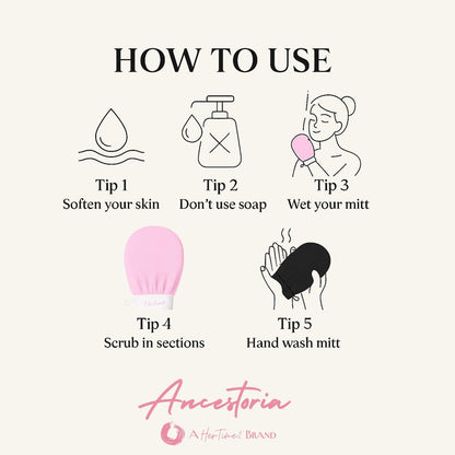Ancestoria Korean Exfoliating Gloves for Shower - Pink and Black, 2-Pack, Deep Exfoliating Mitts for Body, Reusable & Chemical-Free by HerTime2 Avelisse