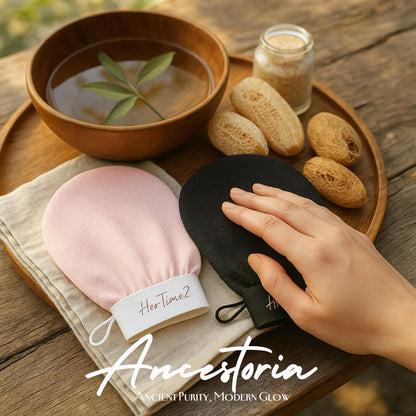 Ancestoria Korean Exfoliating Gloves for Shower - Pink and Black, 2-Pack, Deep Exfoliating Mitts for Body, Reusable & Chemical-Free by HerTime2 Avelisse