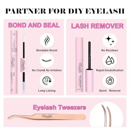 Flare Lashes with Invisible Band – DIY Natural Eyelash Extension Kit with Bond, Seal, Glue, and Remover – Beginner Friendly, Individual Lashes, Waterproof & Long Lasting Makeup Avelisse
