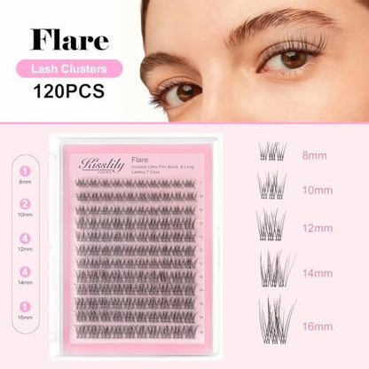 Flare Lashes with Invisible Band – DIY Natural Eyelash Extension Kit with Bond, Seal, Glue, and Remover – Beginner Friendly, Individual Lashes, Waterproof & Long Lasting Makeup Avelisse