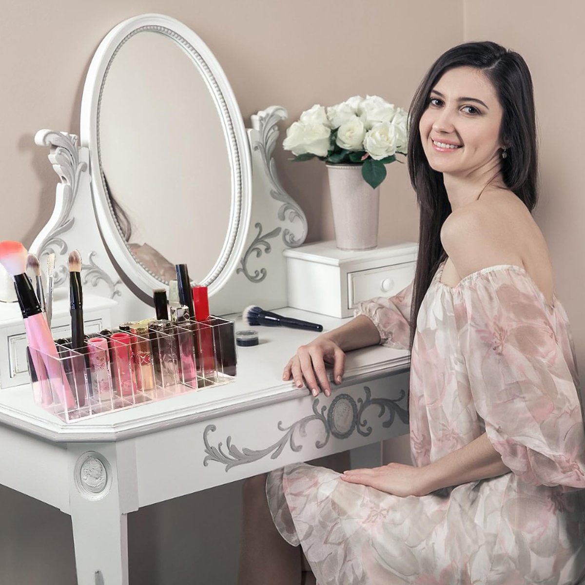 Dmopipp 24-Slot Clear Acrylic Lipstick Organizer - Compact Lip Gloss, Perfume Sample & Mascara Holder Display Rack Avelisse