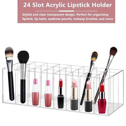 Dmopipp 24-Slot Clear Acrylic Lipstick Organizer - Compact Lip Gloss, Perfume Sample & Mascara Holder Display Rack Avelisse