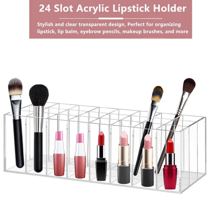 Dmopipp 24-Slot Clear Acrylic Lipstick Organizer - Compact Lip Gloss, Perfume Sample & Mascara Holder Display Rack Avelisse