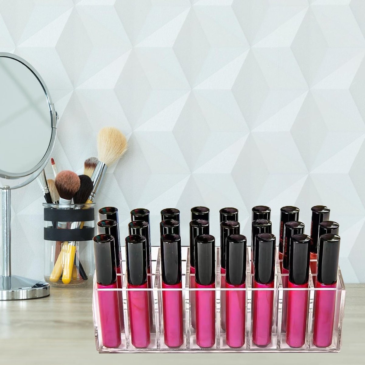 Dmopipp 24-Slot Clear Acrylic Lipstick Organizer - Compact Lip Gloss, Perfume Sample & Mascara Holder Display Rack Avelisse